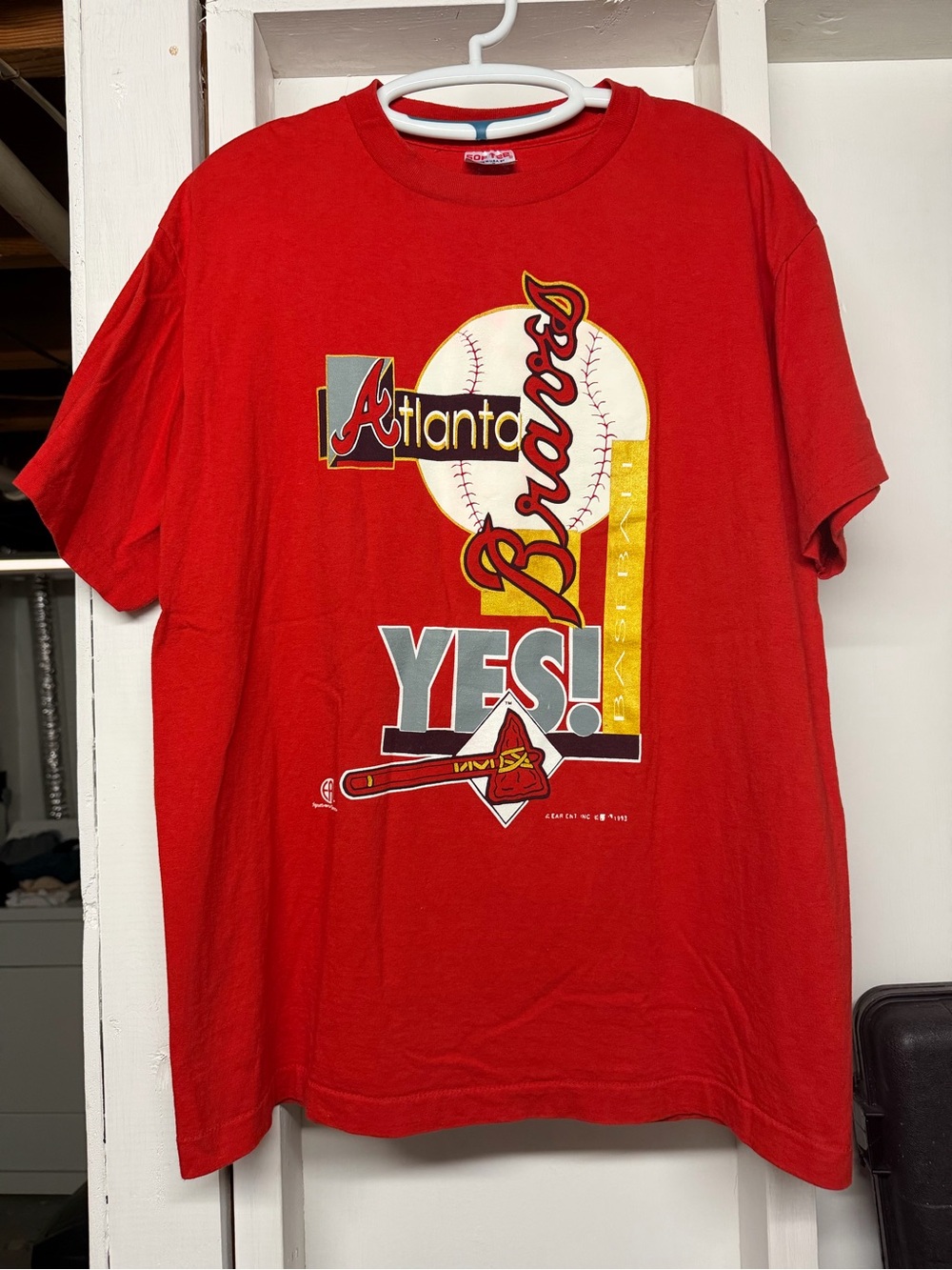 1993 MLB Atlanta Braves Red Graphic Vintage Tee Baseball Shirt Size XL